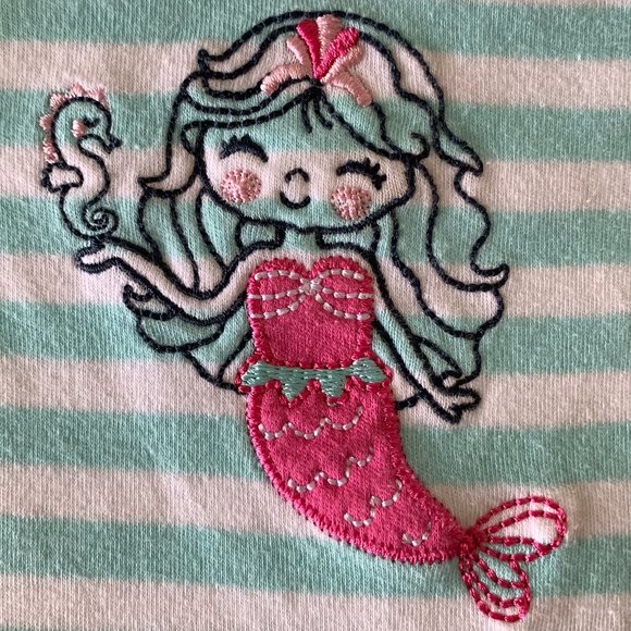 WONDER NATION Mermaid Girl's Sleeper, Turquoise & White Stripes, Size: Newborn - Picture 2 of 9